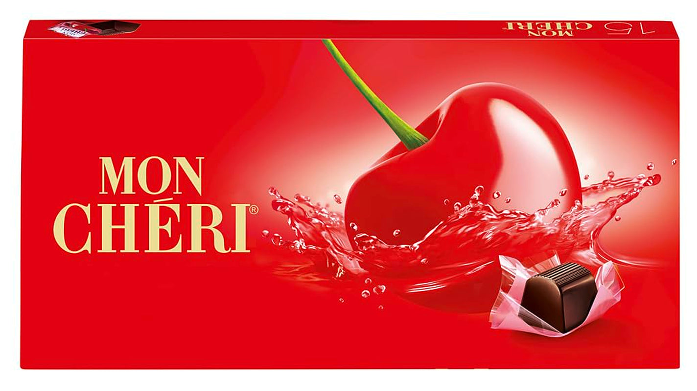 Ferrero Mon Chéri – Knusprige Schokolade, fruchtiger Likör und eine aromatische Kirsche – Schokoladengeschenk zum Valentinstag für Sie und Ihn – 1 Packung mit 15 einzelnen Pralinen