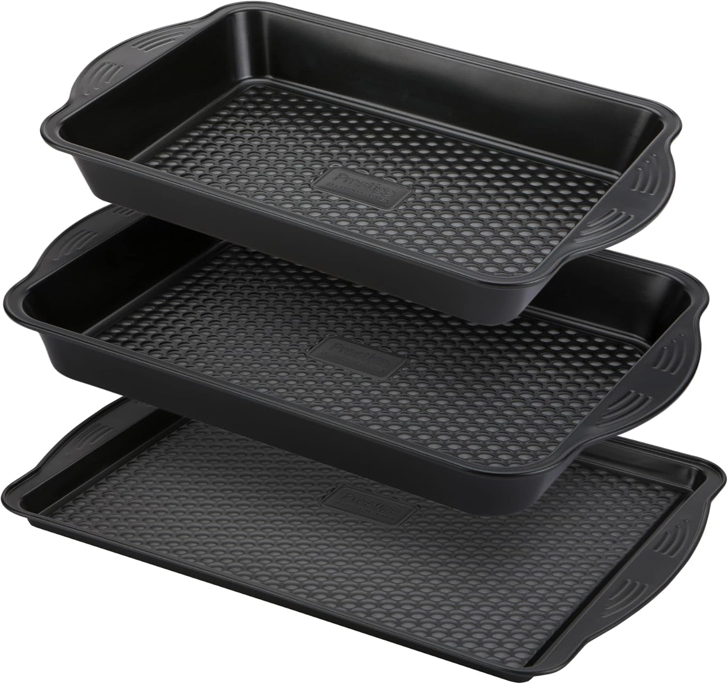 Prestige 48227 Aerolift Muffinblech, Karbonstahl, Schwarz. Formen und Backbleche Naty Shop 3-teiliges Bachblech-Set