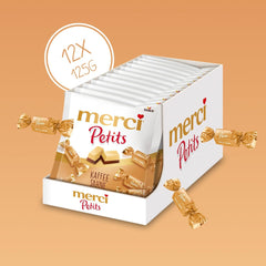 Merci Petits Kaffeecreme – 12 x 125 g – kleine weiße Schokoladenpralinen auf feiner Schokolade mit Kaffeecreme – einzeln verpackte Schokoladenpralinen