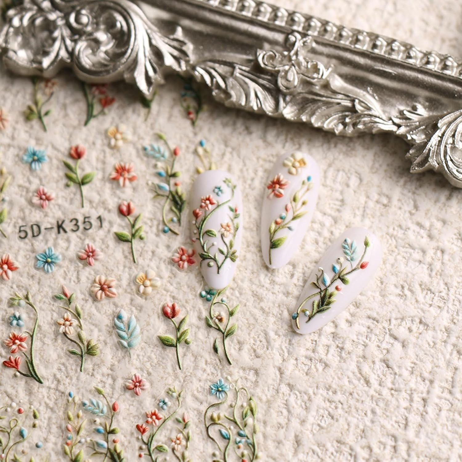 JMEOWIO 3D Nagelsticker Blumen Nail Art Sticker Selbstklebend Nagelaufkleber 5D Stereoskopisch Herbst Blumen Dekoration Nageldesign Zubehör 4 Blatt