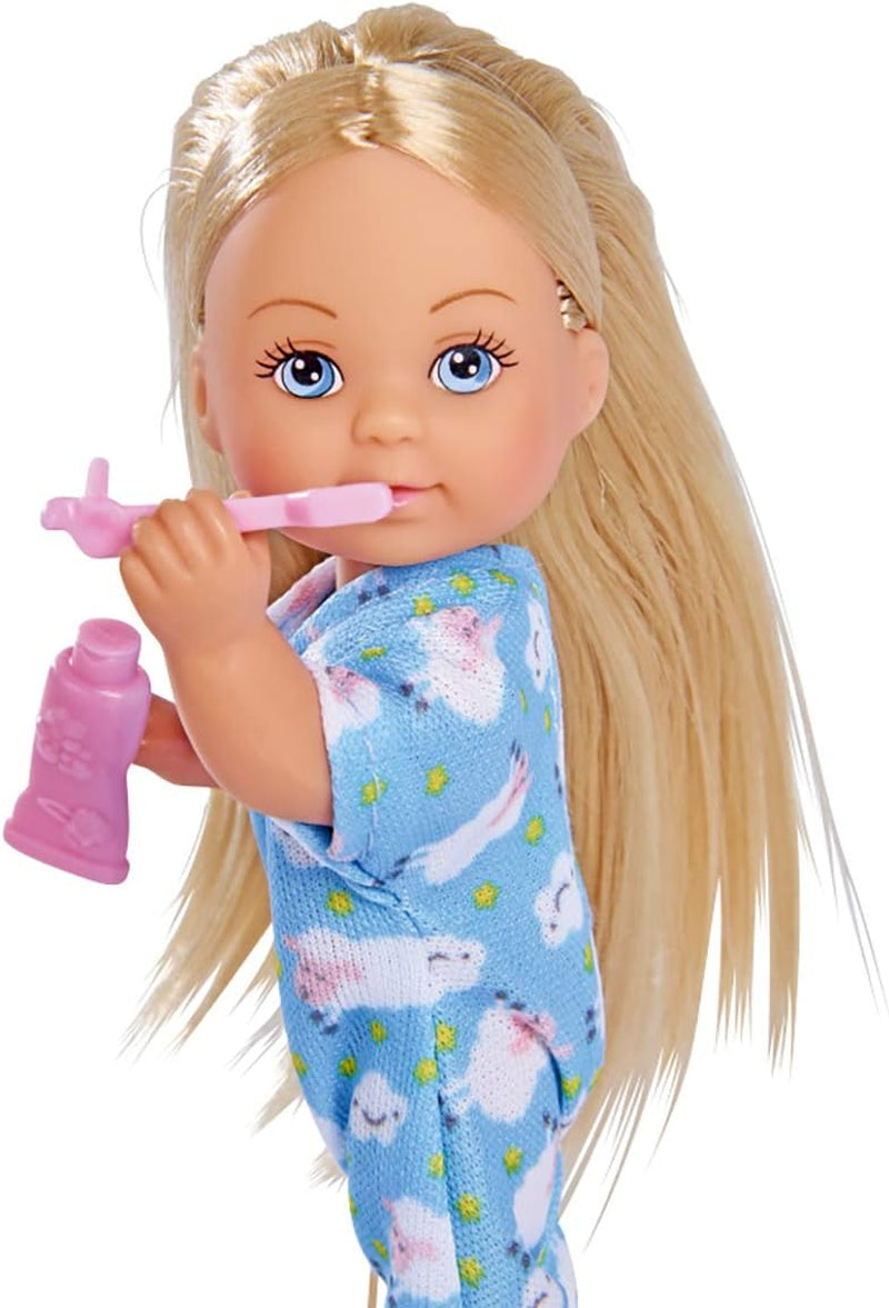 Simba 105733406 - Evi Love Good Night, Spielpuppe im süßen Schlafanzug mit Cuscheltier und Zahntzzubehör, 12cm, ab 3 Jahre