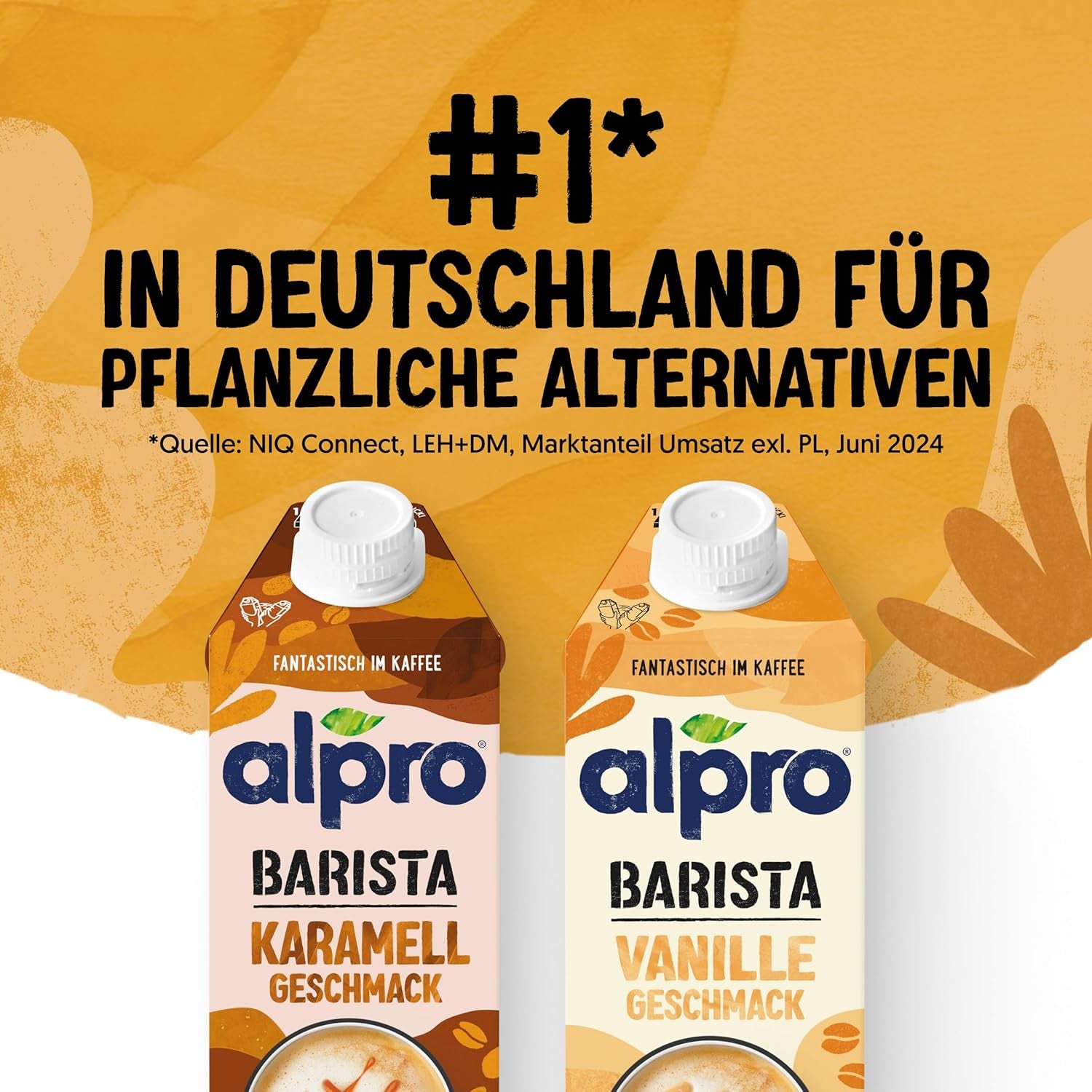 Alpro Barista Karamell – Zum Aufschäumen – Von Natur aus laktosefrei – 8 x 750 ml – Haltbar