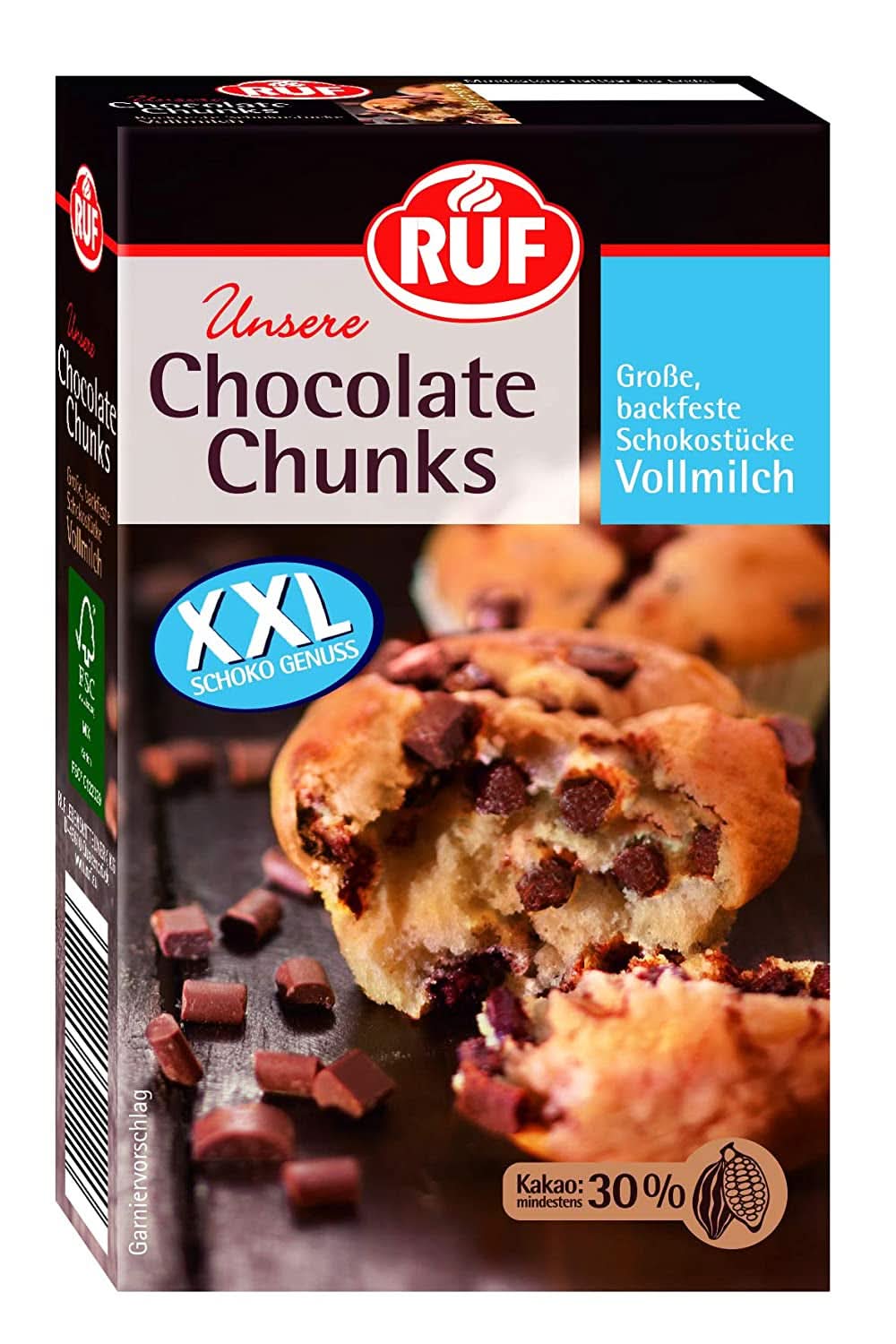 RUF, XXL dunkle Schokoladentropfen zum Backen, vegan, glutenfrei, 100 Gramm Glasuren und Dekor Naty Shop Milchschokolade
