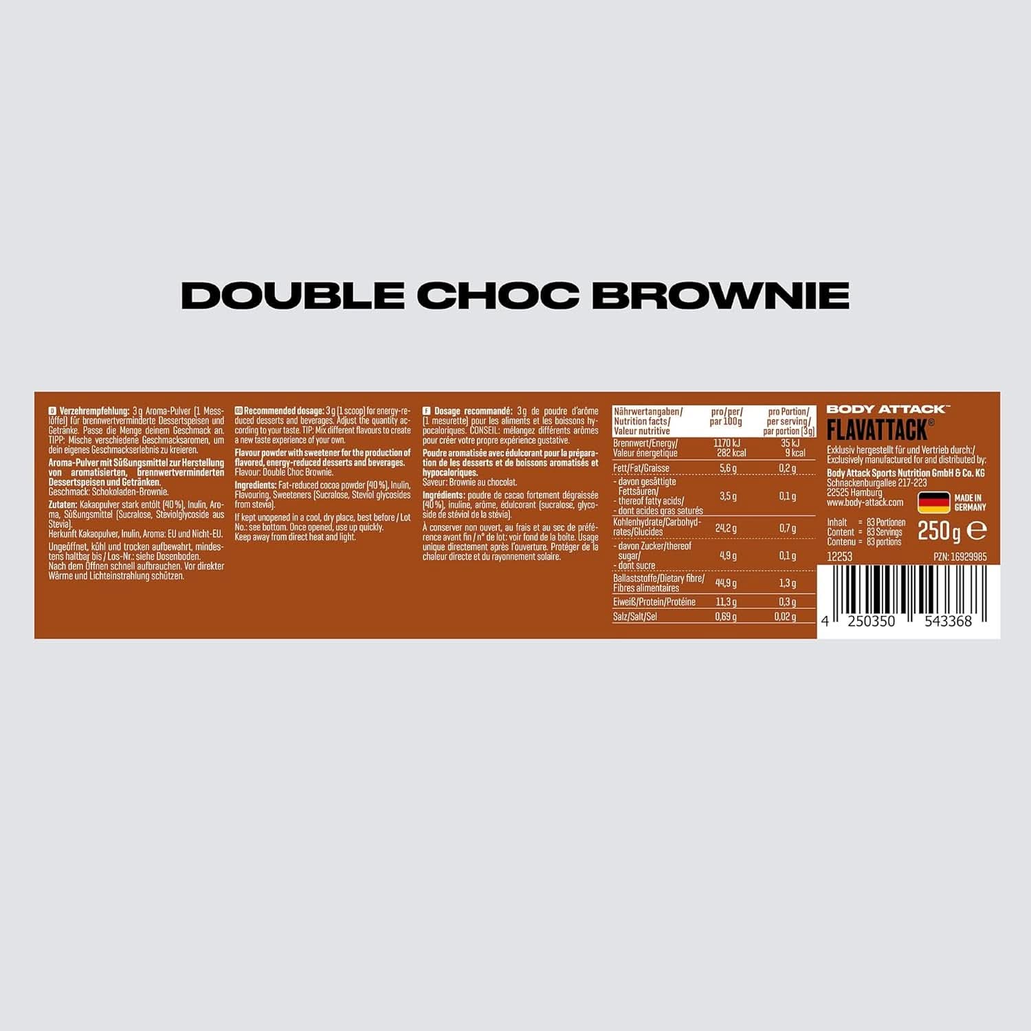 Body Attack Flavattack®, Double Choc Brownie, 250G / 83 Portionen Aromen Naty Shop