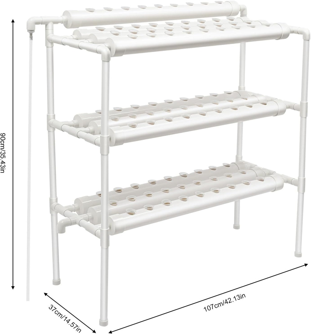 3-lagiges Hydrokultur-Anbauset mit 90/108 Pflanzpositionen und Wasserpumpe, erdlose PVC-Pflanzenanbausysteme, Hydrokultur-Anbausets für Gemüse und Obst (108 Pflanzpositionen)