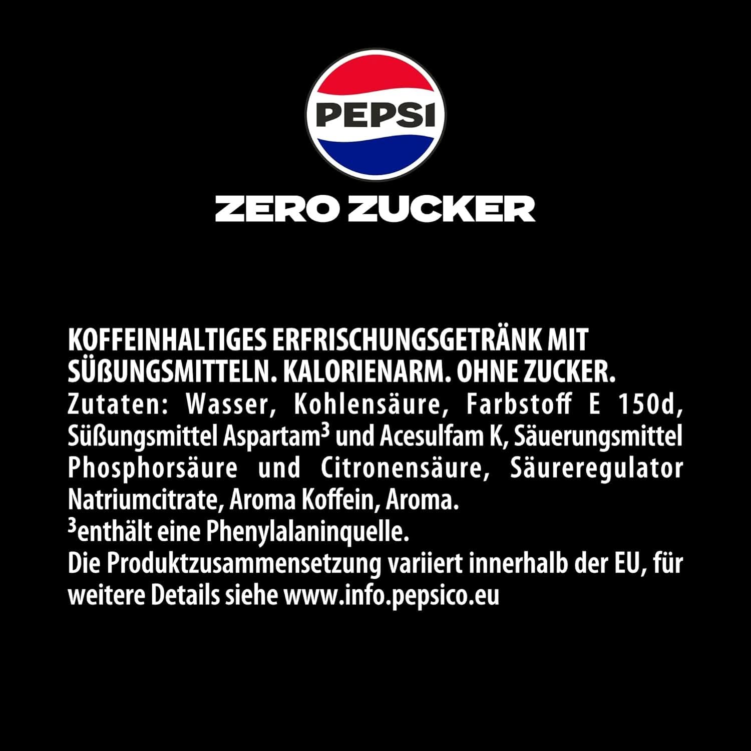 Pepsi Zero Sugar, Erfrischungsgetränk ohne Zucker, koffeinhaltige Cola, Set 6 x 1,25 Liter Alkoholfreie Getränke Naty Shop