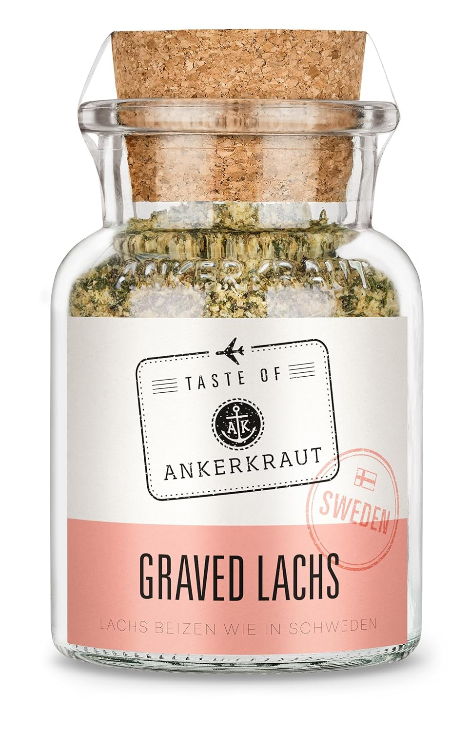 Ankerkraut Graved Salmon (Schweden), Mischung würzender Zutat für Fisch, schwedischer Graved Salmon, 120 g im Korkglas