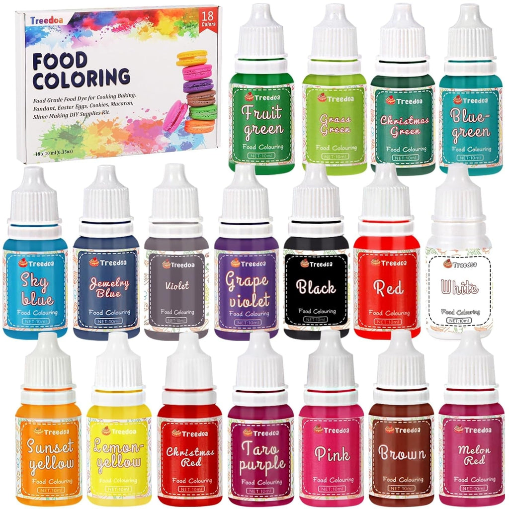 Set coloranți alimentari lichizi, 18 culori x 10 ml, coloranți alimentari foarte concentrați pentru copt torturi, fursecuri, macaroane, decorare torturi, ouă de Paște, fondant, aluat, slime DIY, săpunuri, accesorii de copt