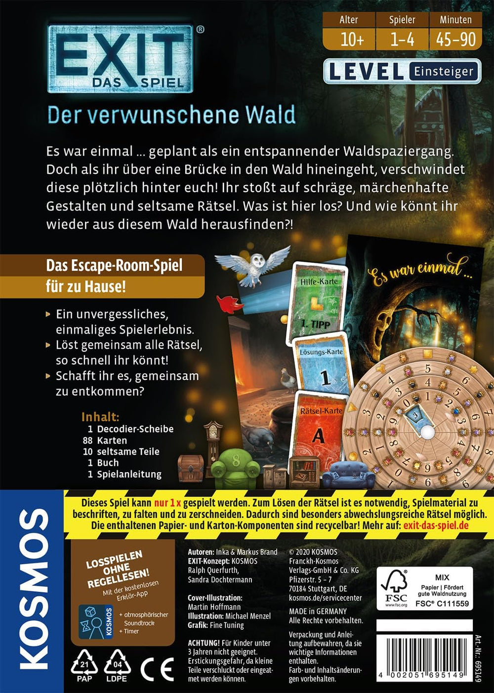 KOSMOS 695149 EXIT – Das Spiel – Zauberwald, Level: Anfänger, Escape-Room-Spiel, EXIT-Spiel für 1 bis 4 Spieler ab 10 Jahren, ein einzigartiges Brettspiel