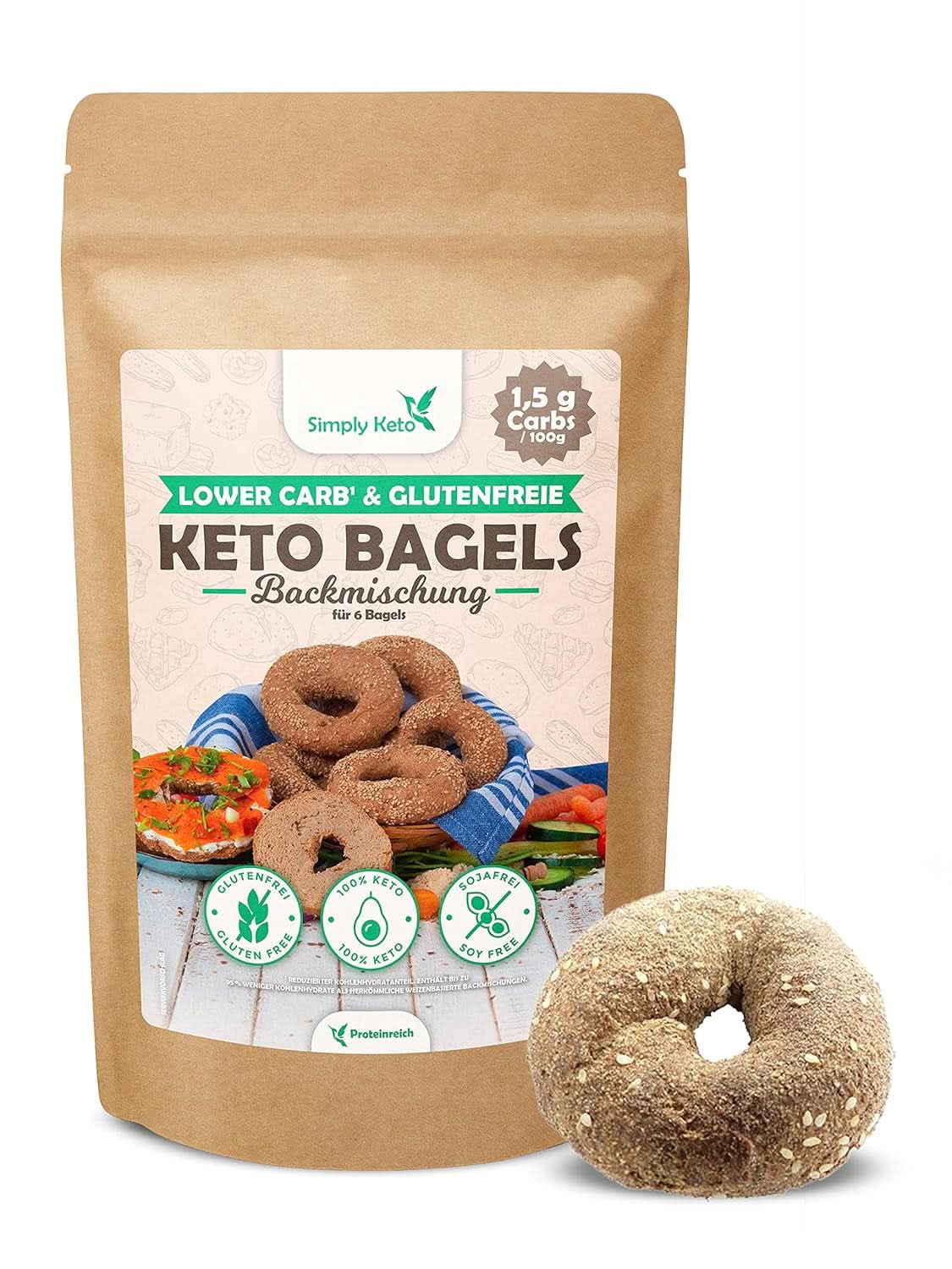 Simply Keto Lower Carb* Bagel-Backmischung für Low Carb* und ketogene Diät – laktose- und glutenfrei – 335 Gramm Naty Shop Kitchen