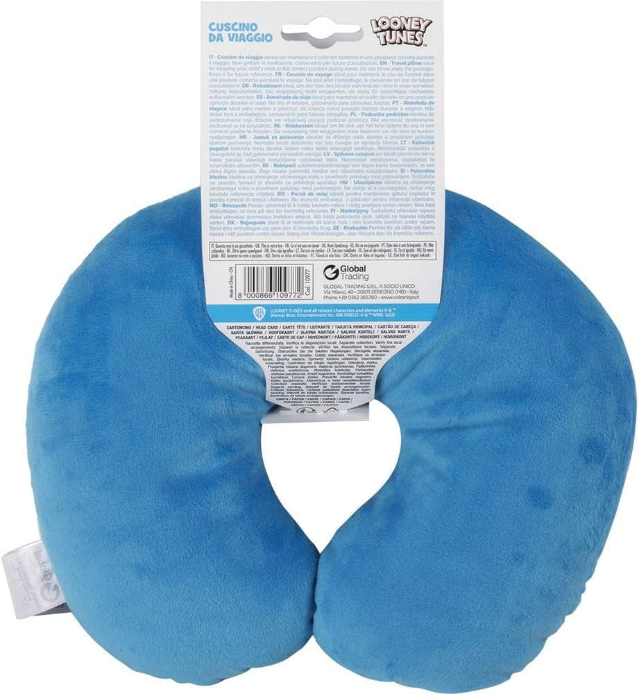Warner Bros Looney Tunes pernă de gât pentru copii pentru fete, mașină de călătorie moale, Bugs Bunny, Daffy Duck, Silvestro Titti, confort, desene animate, albastru Perne calatorie Naty Shop