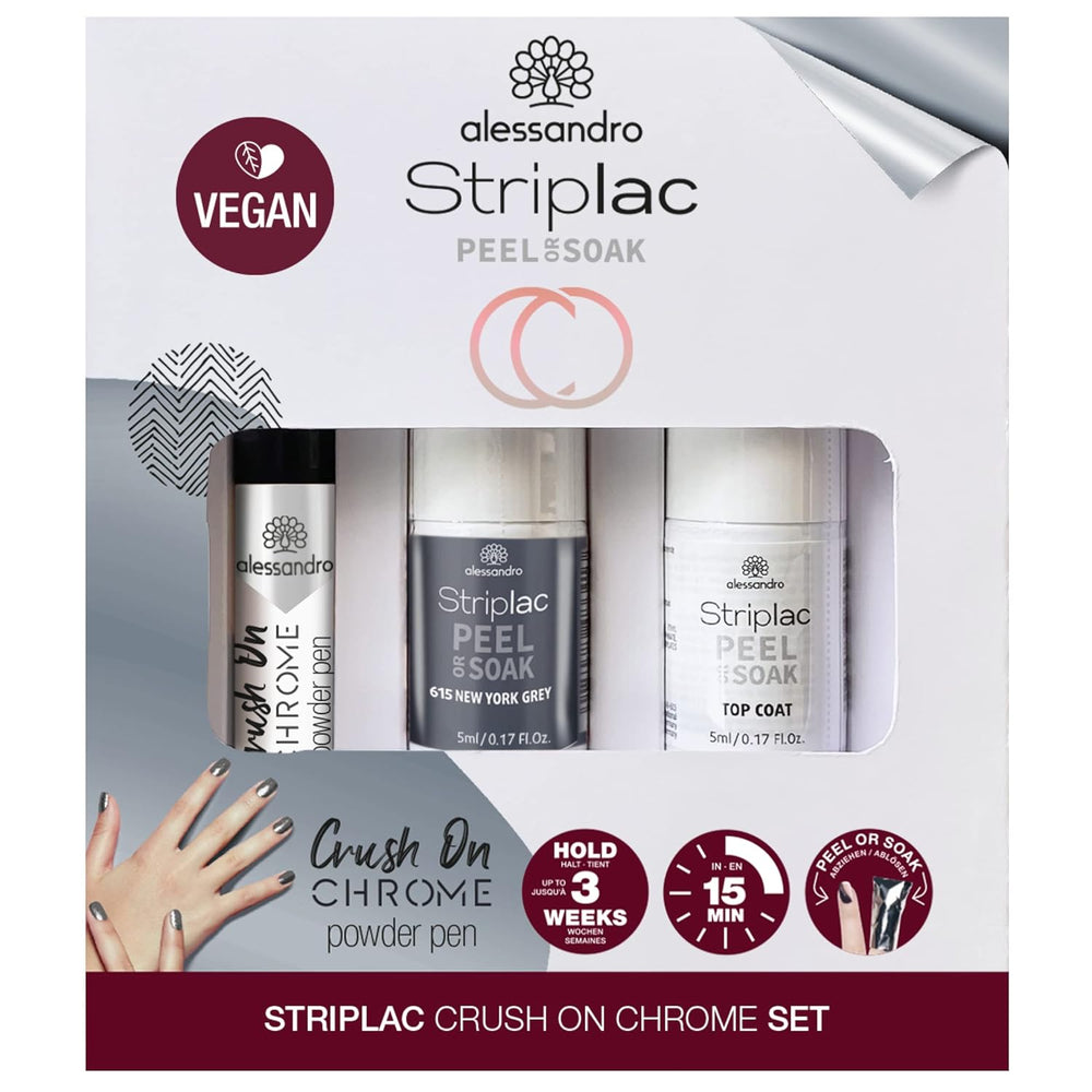 Set alessandro Striplac Peel or Soak Silver Crush On Chrome – Perfekte Nägel in 15 Minuten