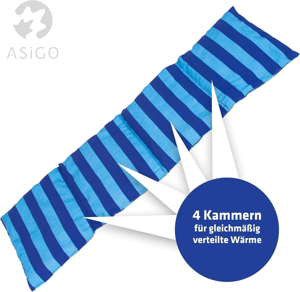 Pernă din piatră de cireș Potrivit pentru cuptor cu microunde și cuptor - Albastru cu dungi și puncte I Handmade I Made in Germany I Aprox. 20 X 60Cm I Oeko-Tex bumbac I Pernă gât spate Perne ortopedice cervicale Naty Shop