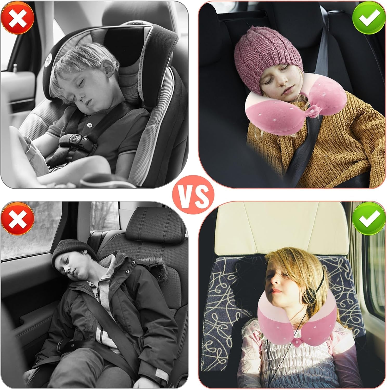 Litimkat pernă pentru gât copii, pernă portabilă pentru gâtï¼Œpernă de călătorieï¼Œ Pernă din spumă de memorie în formă de U, călătorie, avion, mașină, tren, birou, acasă, față de pernă cu model drăguț de animale, detașabilă (roz) Perne ortopedice cervicale Naty Shop