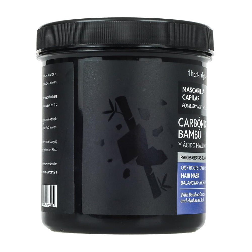 Thader Pharma Mască de păr echilibrantă cu cărbune de bambus și acid hialuronic - Ideal pentru rădăcini grase și vârfuri uscate, 700 ml Masca de par Naty Shop