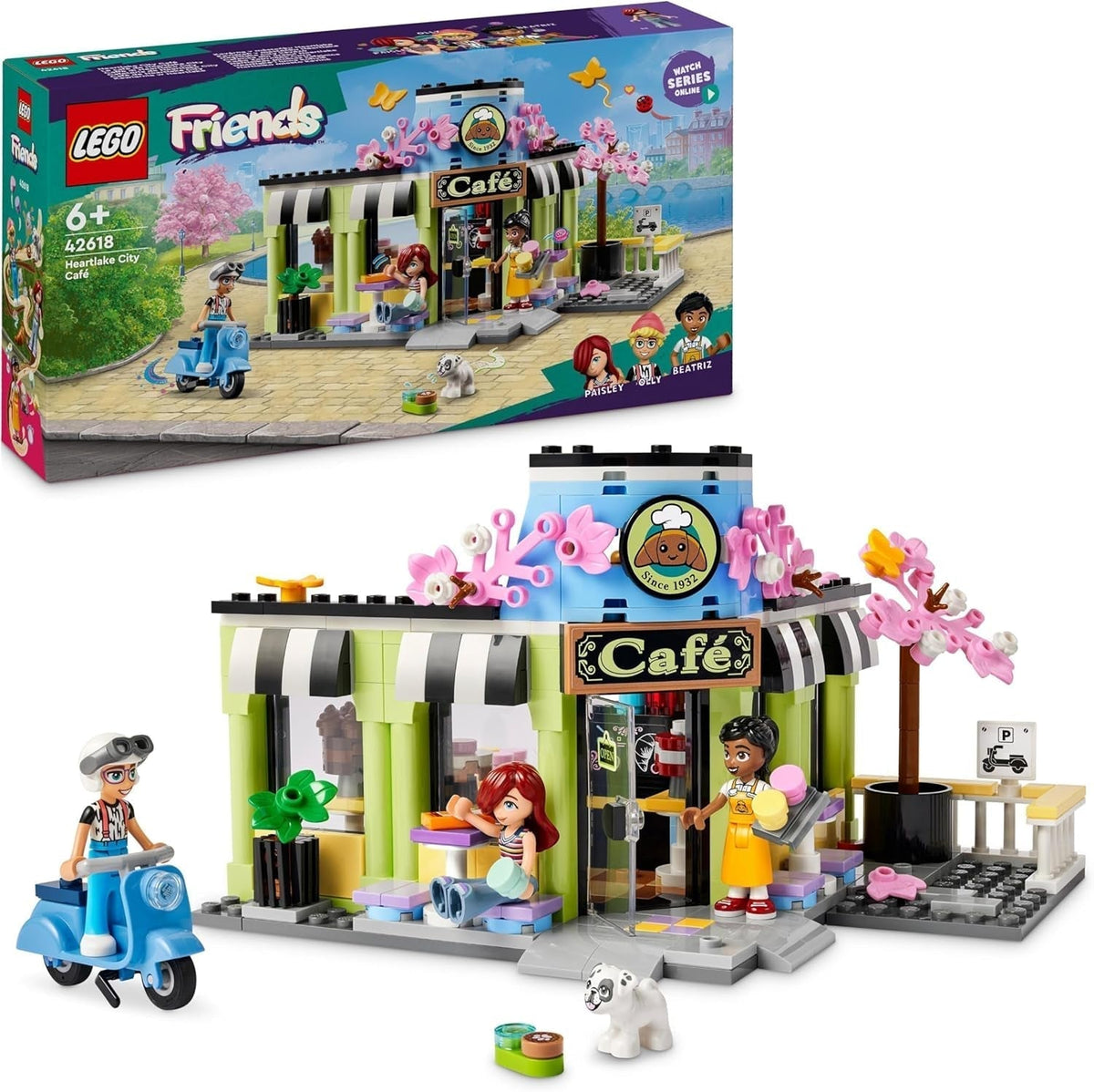 LEGO Friends Heartlake City Café, Kinderspielzeug, Spielzeugbäckerei, Geschenkidee für Mädchen und Jungen ab 6 Jahren, Set mit 3 Spielfiguren und Hundefigur 42618 Bausets Besuche den LEGO-Store Standardtitel