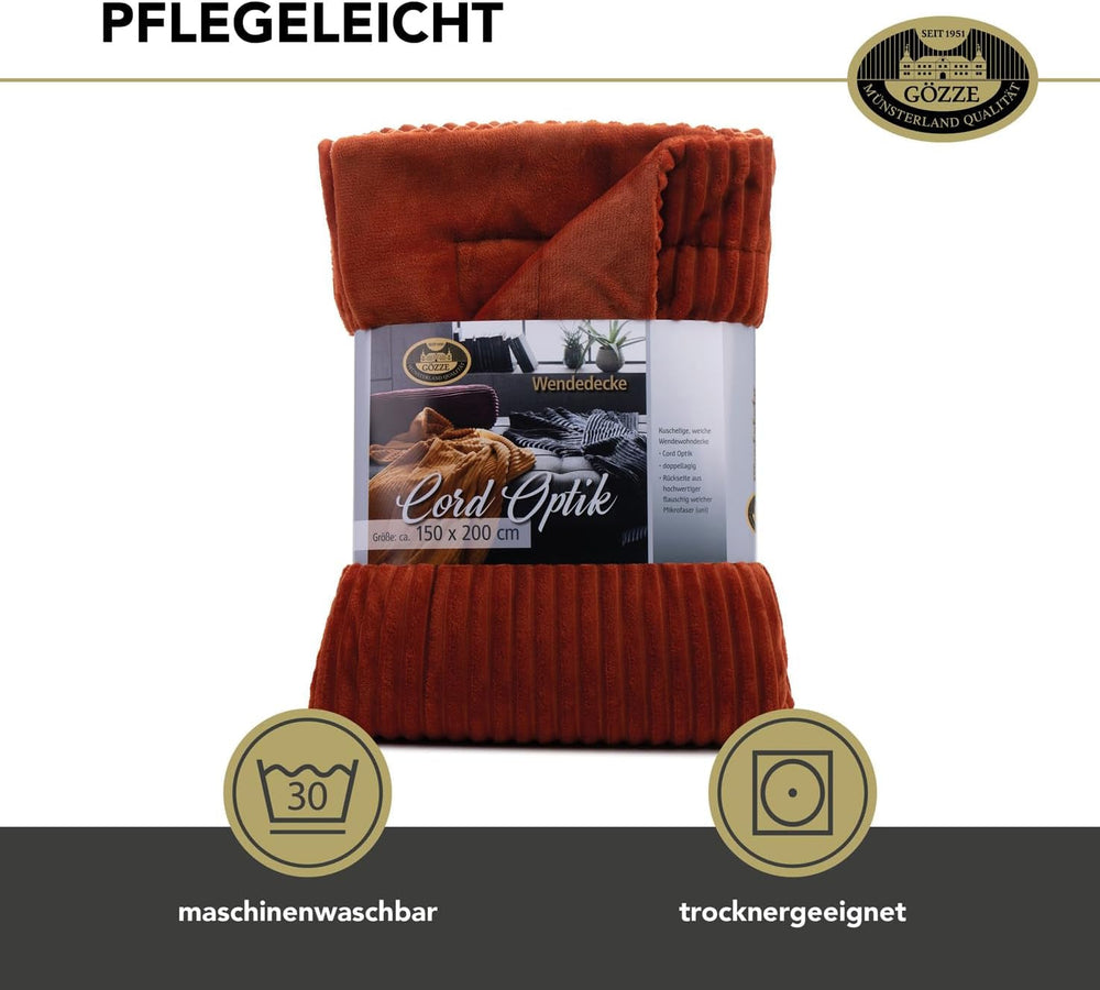 Gözze – Bequeme und weiche Decke in Cordoptik, 1620 g/Stück, 150 x 200 cm – Zimtbetten und Decken. Besuchen Sie den Gözze-Store