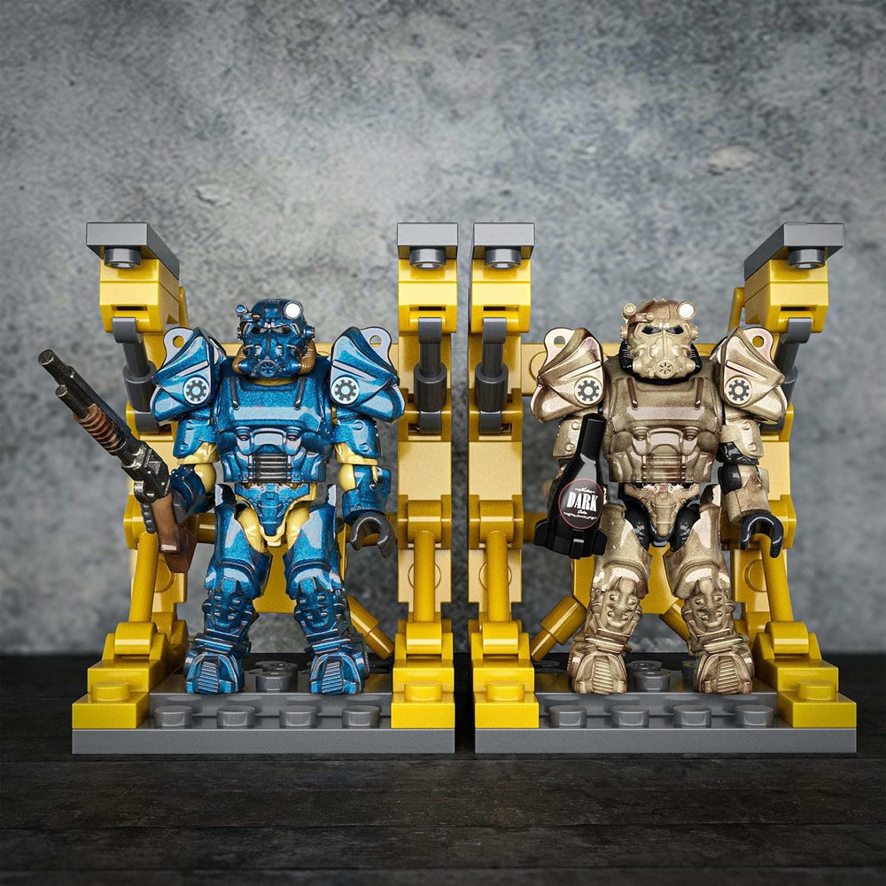 MEGA Fallout Action Figure Bauspielzeug, T-60 Power Armor Collection mit 327 Teilen, 5 Mikro-Actionfiguren und Zubehör, für Sammler