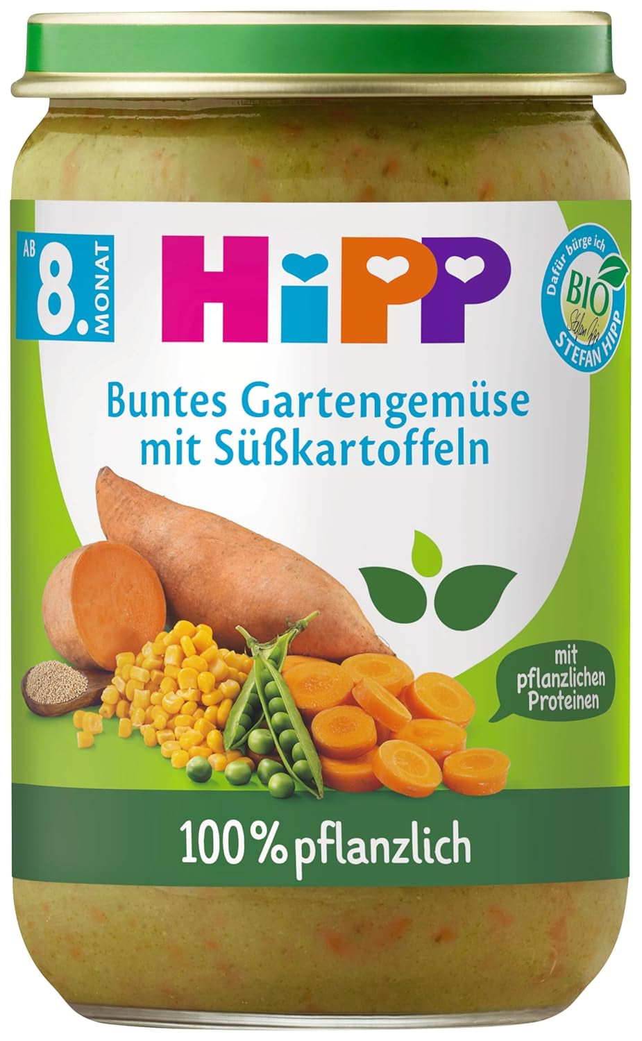 Hipp-Menüs 100 % pflanzlich Ab 8 / 10 Monate Mutter und Kind Naty Shop 220 Gramm Süßkartoffeln mit Mais und grünen Bohnen