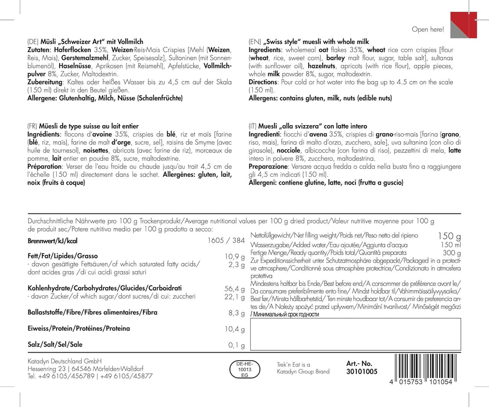 Trek'n Eat Schweizer Müsli mit Milchpulver (2er Pack)