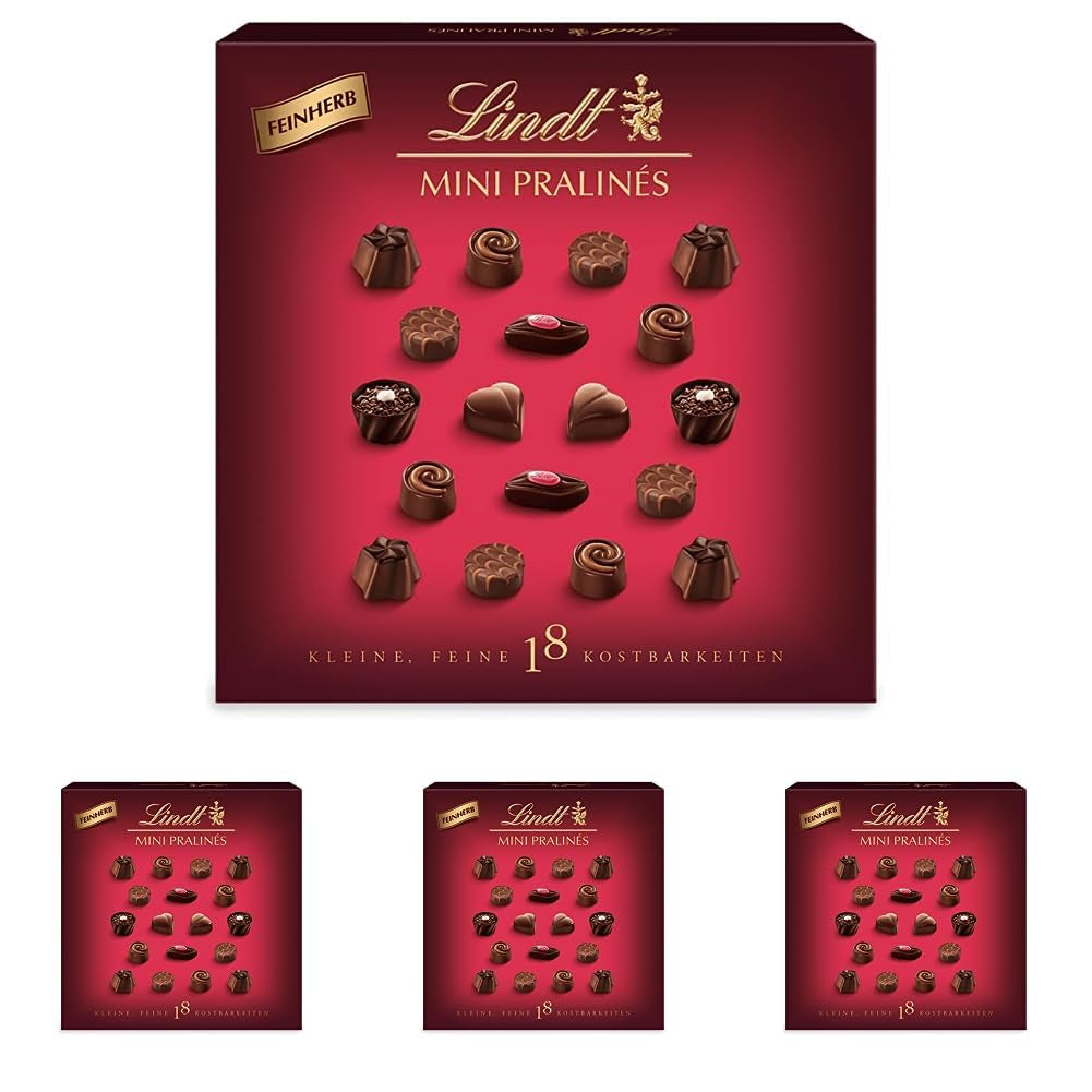 Schokolade - Mini-Pralinen aus dunkler Schokolade | 90 g | Box mit 18 Pralinen, jeweils in 6 köstlichen Sortimenten | Schokoladengeschenk | Schokoladengeschenk (4er-Pack)
