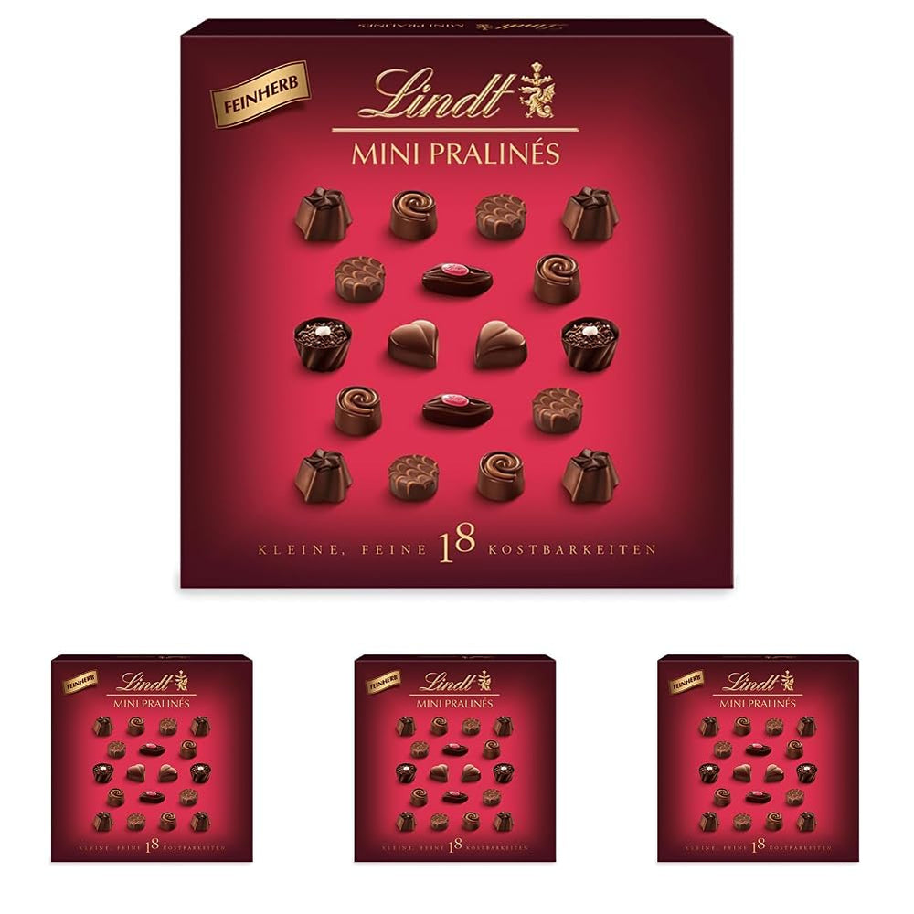 Schokolade - Mini-Pralinen aus dunkler Schokolade | 90 g | Box mit 18 Pralinen, jeweils in 6 köstlichen Sortimenten | Schokoladengeschenk | Schokoladengeschenk (4er-Pack)