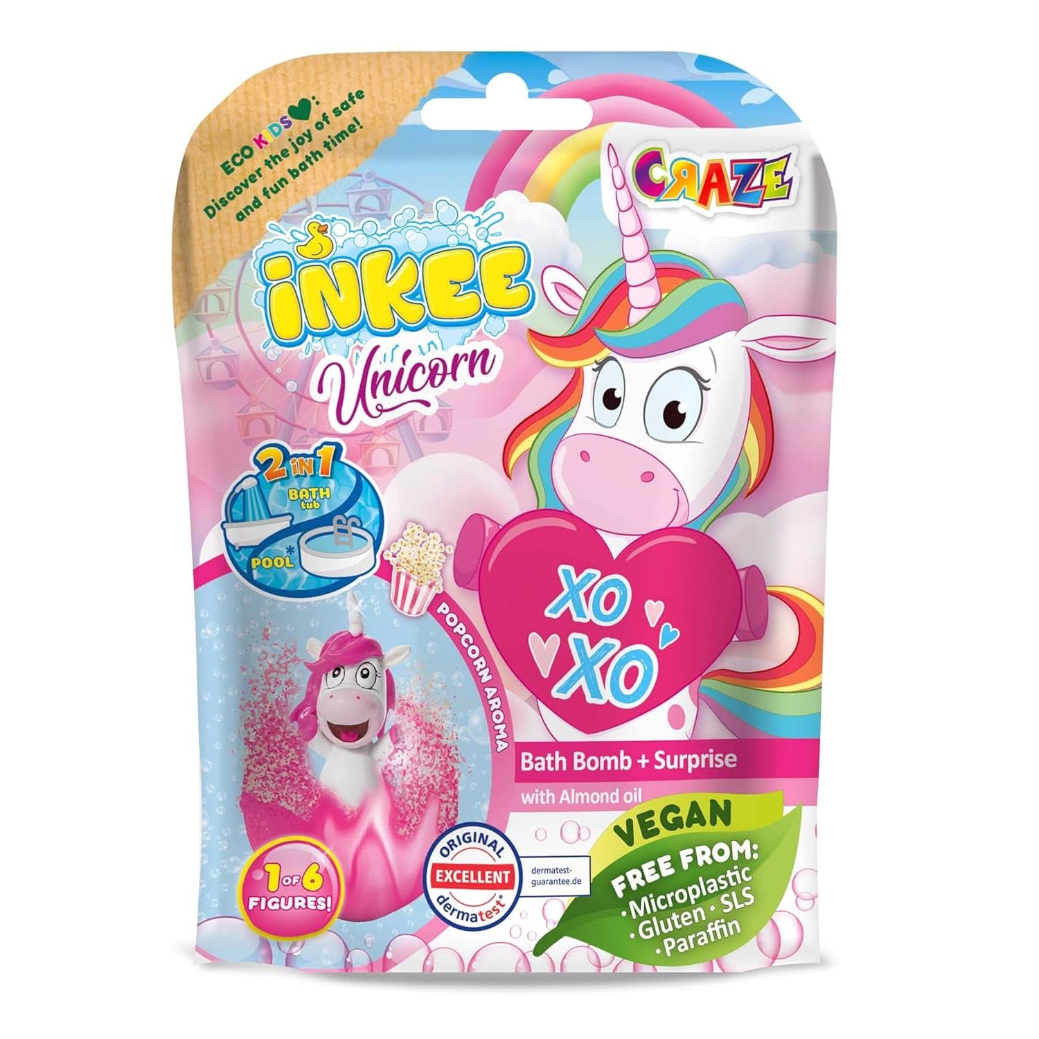 INKEE EINHORN | Badebombe für Kinder mit Überraschung, 100 g, Einhorn, Popcorn-Duft Mutter und Kind Naty Shop