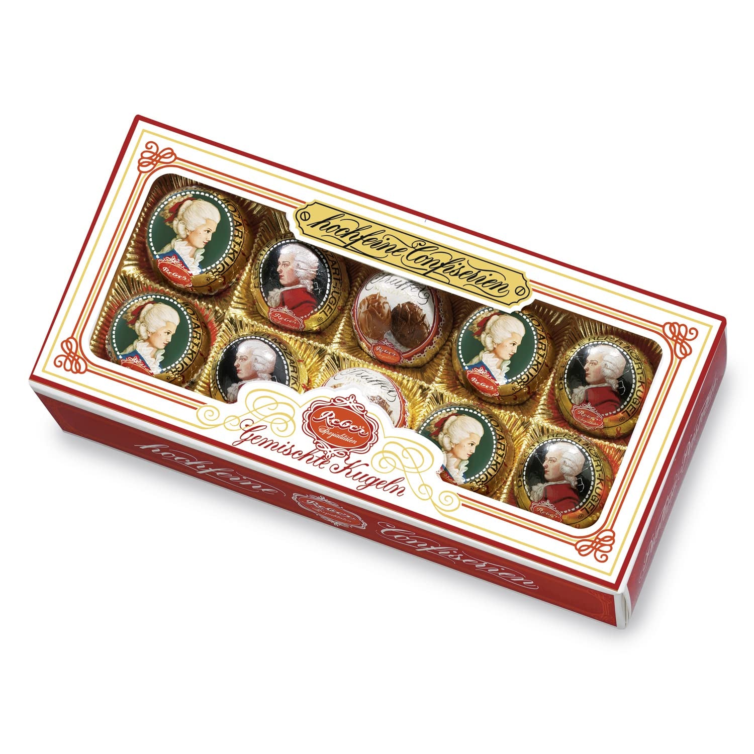Reber Mozartkugeln mit Zartbitterschokolade, 6er Pack mit Marzipan und Nougat, vegan – 1 x 120 g