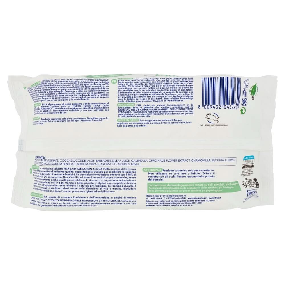 Baby Sensation Windelwechseltücher mit reinem Wasser, 98 % gereinigte Wasserformel mit hautreinigender Wirkung, dermatologisch getestet, Sparpaket Baby Wet Wipes Naty Shop