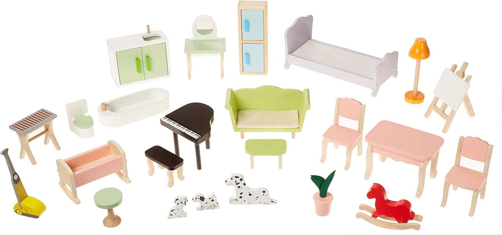 Amazon Basics 4-stöckiges Puppenhaus aus Holz und Möbelzubehör für 12-Zoll-Puppen Naty Shop Puppenhäuser