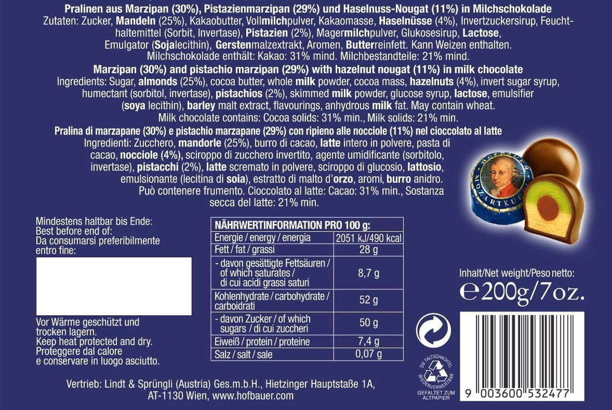 Hofbauer Wien, Mozartkugeln 200 g, Milchschokolade