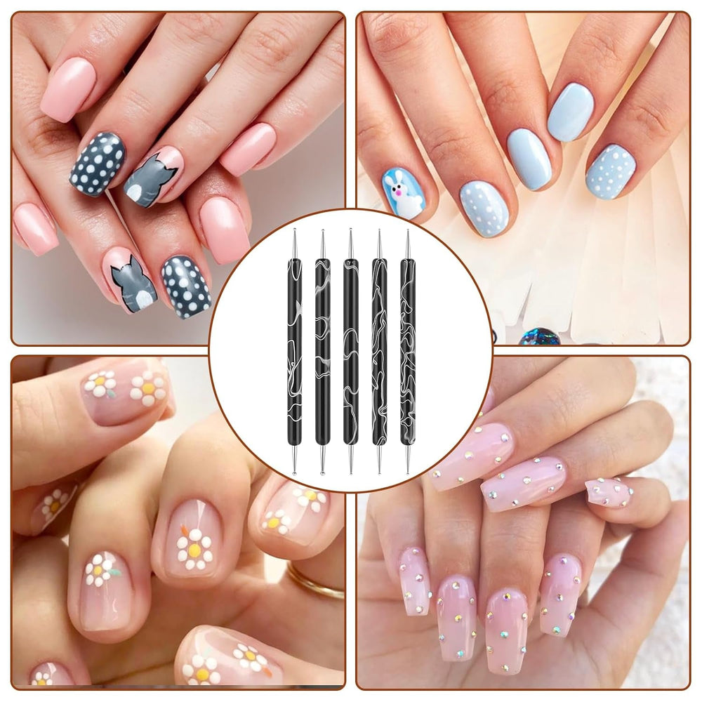 5 Stück Nail Design Dotting Tools Nagelkunst Werkzeug Nagelpunkt Pinsel Punktierung Stift Marbleizing Werkzeug Für Nagellack Maniküre, Schwarz