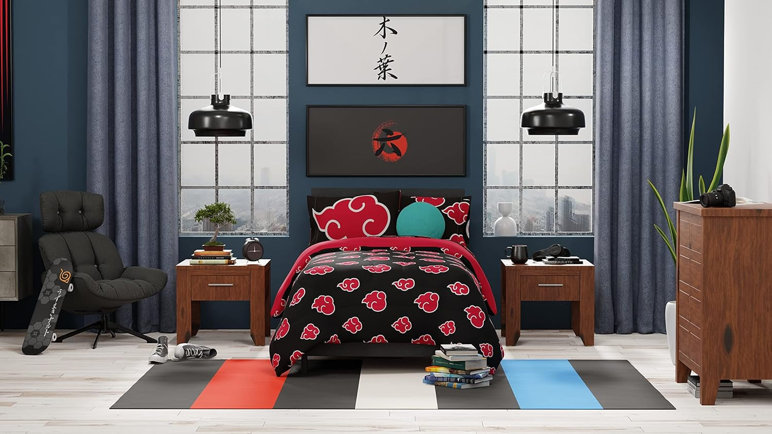 Franco Naruto Anime Akatsuki-Muster, weiche Mikrofaser-Bettwäsche, Bettdecke, Queen-Size-Bett, (offizielles Naruto-Produkt). Bettdecken und Steppdecken von Naty Shop