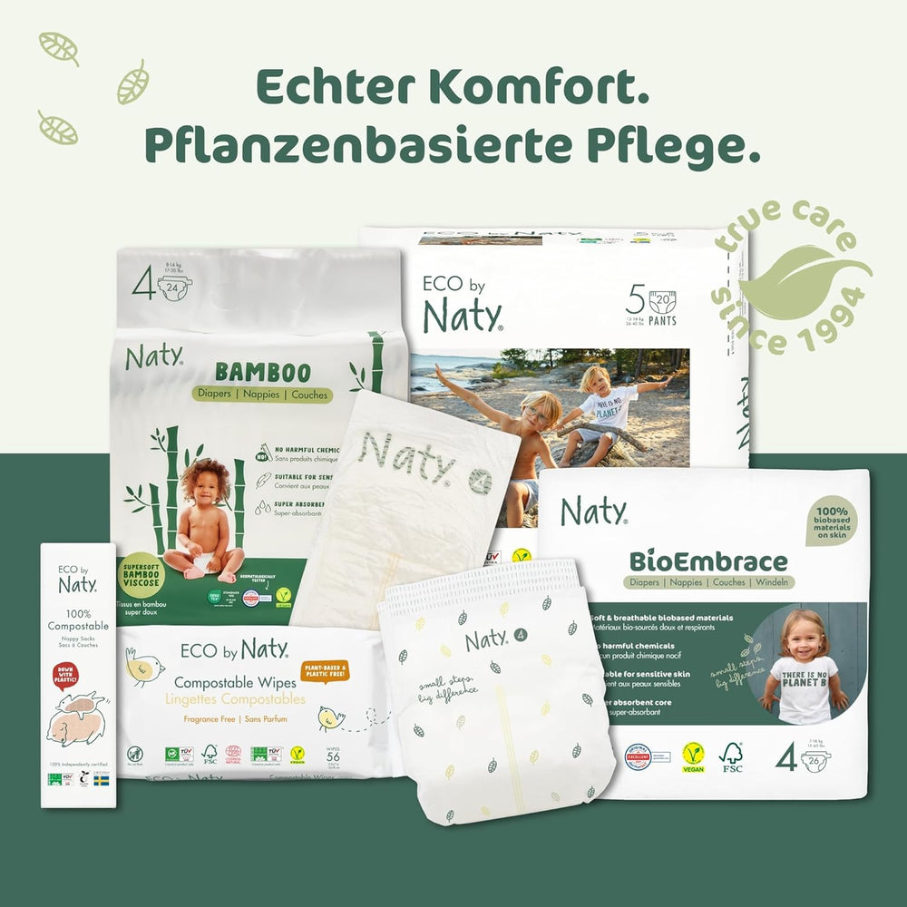 Naty BioEmbrace Babywindeln, Größe 3 (4–9 kg) | 100 % pflanzliche Materialien, sanft zur Haut | Atmungsaktive Weichheit, dermatologisch getestet, hervorragende Absorption | 100 Stk.