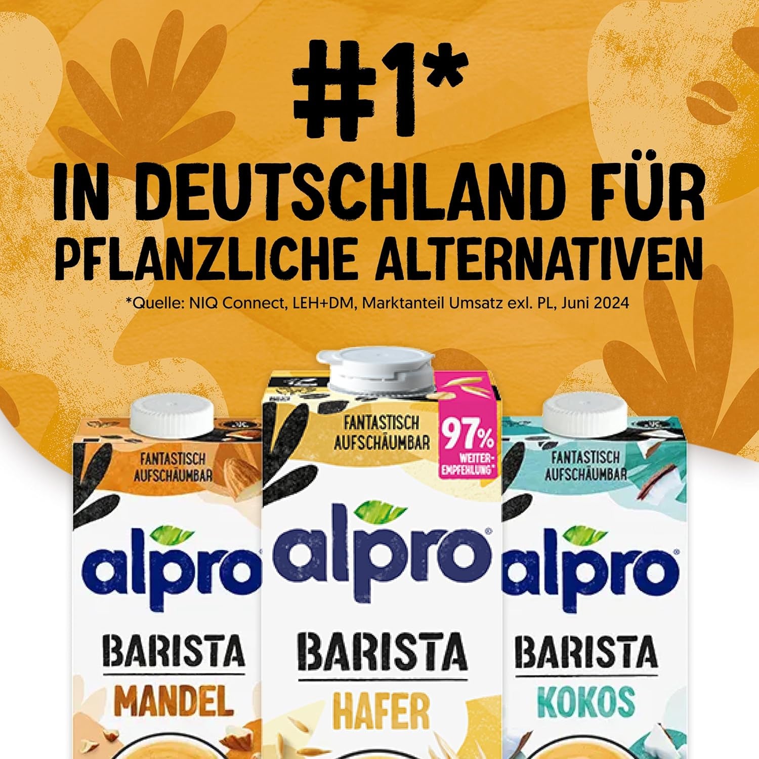 Alpro Barista Haferdrink – Zum Aufschäumen – Vegan und milchfrei – Von Natur aus laktosefrei – Reich an Ballaststoffen, Kalzium und Vitaminen – 8 x 1 L – Haltbar