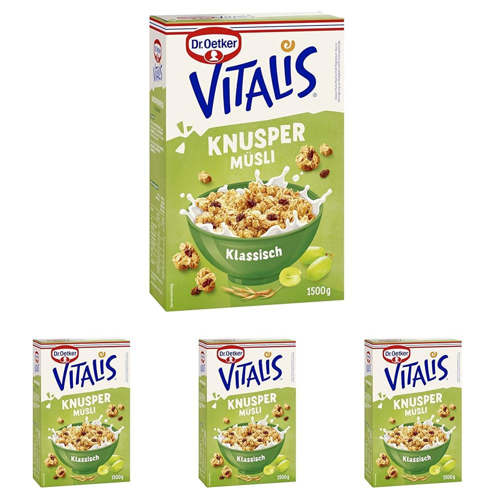 Dr. Oetker Vitalis Classic Knuspermüsli: Großpackung knuspriges Frühstücksmüsli mit Rosinen, 1 Packung, 1,5 kg