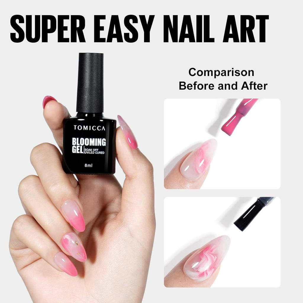 TOMICCA Clear Blooming Gel Nagellack, UV LED Spreading Nagellack Für Nageldesign, Marmor, Aquarell Blüten Nail Art Polish 8Ml