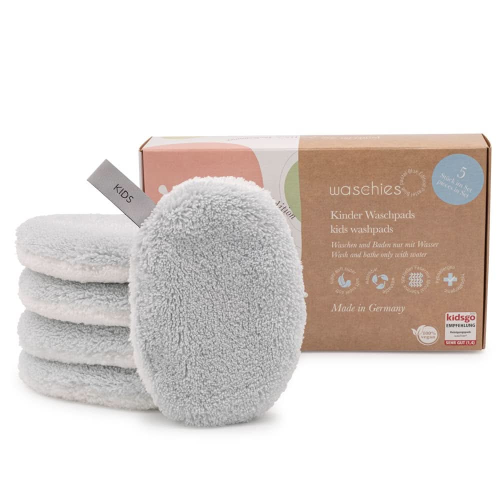 Waschies KIDS Baby- und Kinderwaschpads, nur zur Reinigung mit Wasser, wiederverwendbar Mutter und Kind Naty Shop Pastellblau 5 Stück