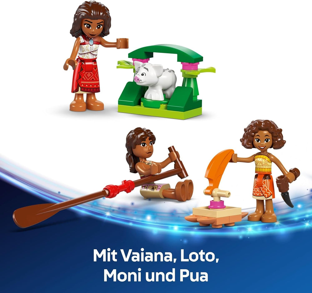 LEGO Ç€ Disney Vaiana 2: Pluta de aventură a Vaianei - Barcă de jucărie cu vele, punte detașabilă, foc de tabără și 3 mini păpuși, inclusiv Loto și Moni - Cadou pentru fete 6+ și fani - 43270 Seturi de constructie Besuche den LEGO-Store