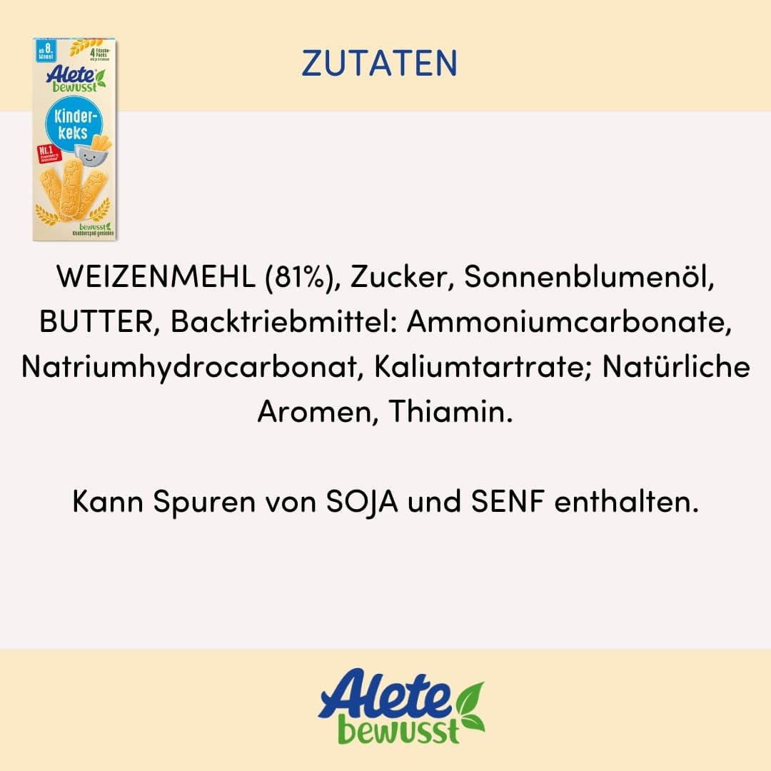 Alete Conscious Babykekse, ab 8 Monaten, Weizenbutterkekse für Babys, praktisch verpackte kleine Snackkekse, perfekt für unterwegs und in der Zeit, 1 x 180 g (2er-Pack)
