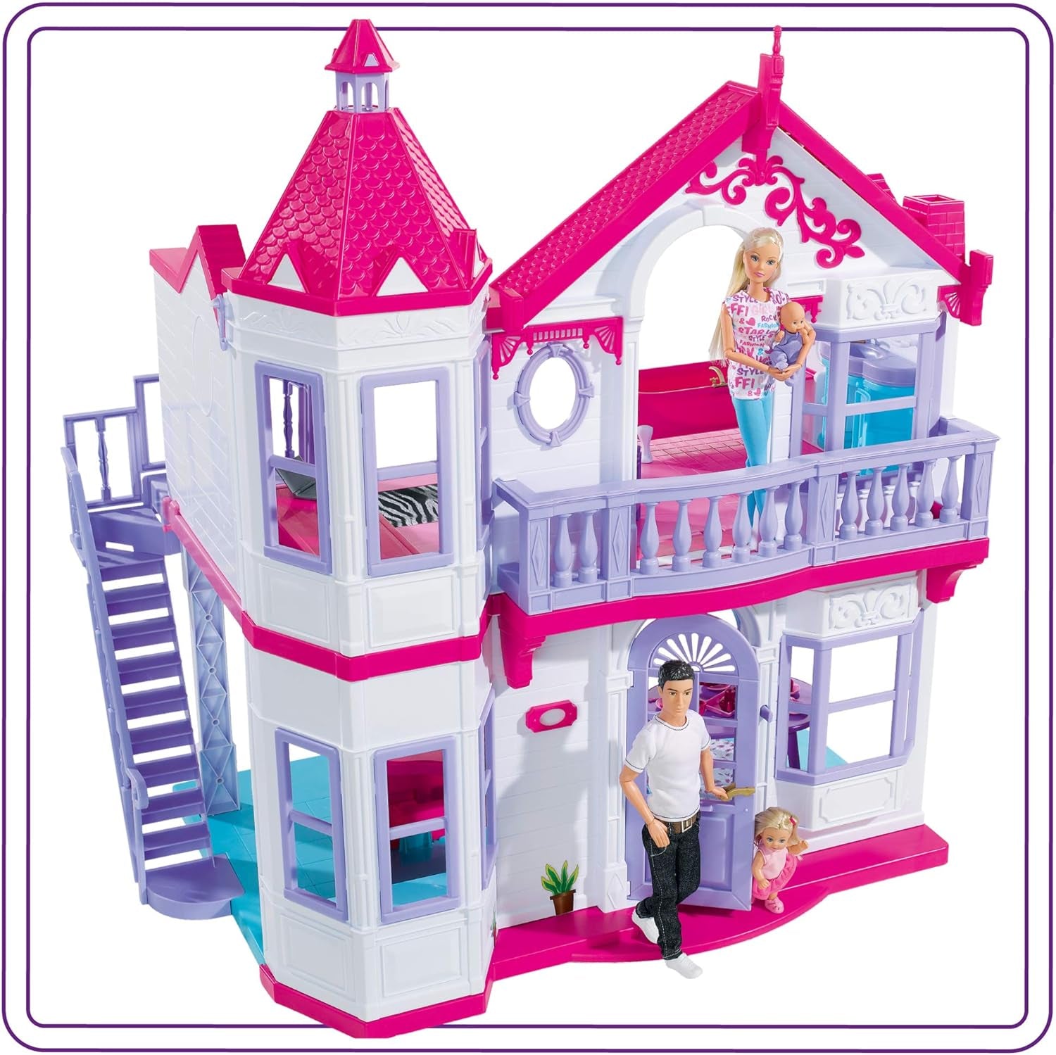 Simba 104661996 - Steffi Love Dreamhouse, Casă de joacă mare, 4 camere, FĂRĂ PUPPETS, 84cm înălțime, Două etaje, Clopoțel funcțional, Pliabil Casute de papusi Naty Shop