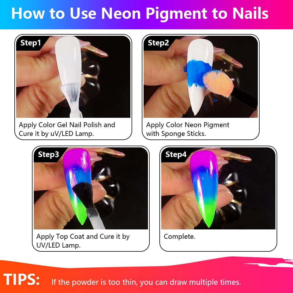 Neon Phosphor Pigment Pulver Für Nägel Lidschatten - 12 Colors Neon Nagel Glitzer Augenpulver Maniküre Halloween Neon Make-Up Dekoration Nail Art Staub Pigment