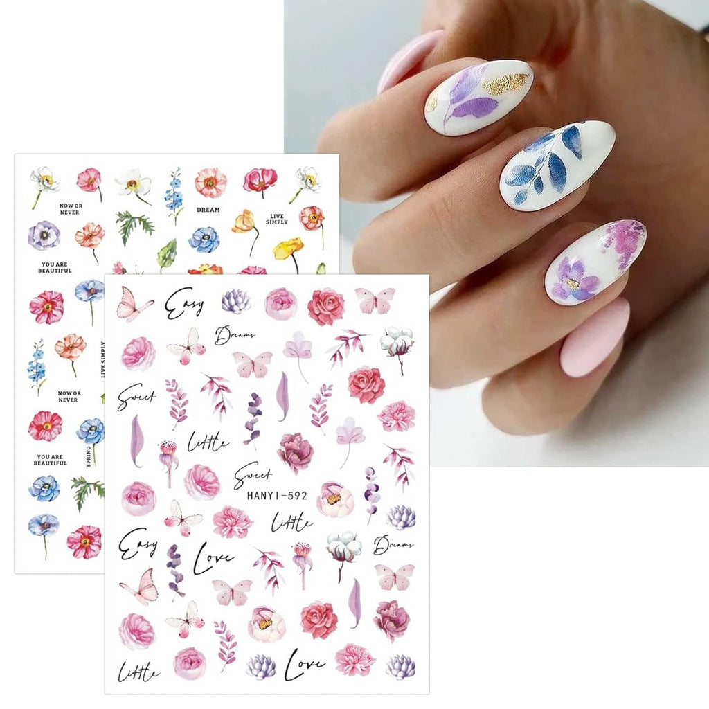 JMEOWIO Nagelsticker Blumen Frühling 9 Blatt Nail Art Sticker Selbstklebend Nagelaufkleber Buntes Sommer Blumen Dekoration Nageldesign Zubehör