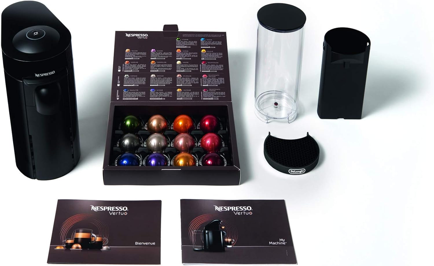 Espressor Nespresso Vertuo ENV150B de la De'Longhi, culoare cerneală neagră, capsule Vertuo System, 1,1 litri, negru