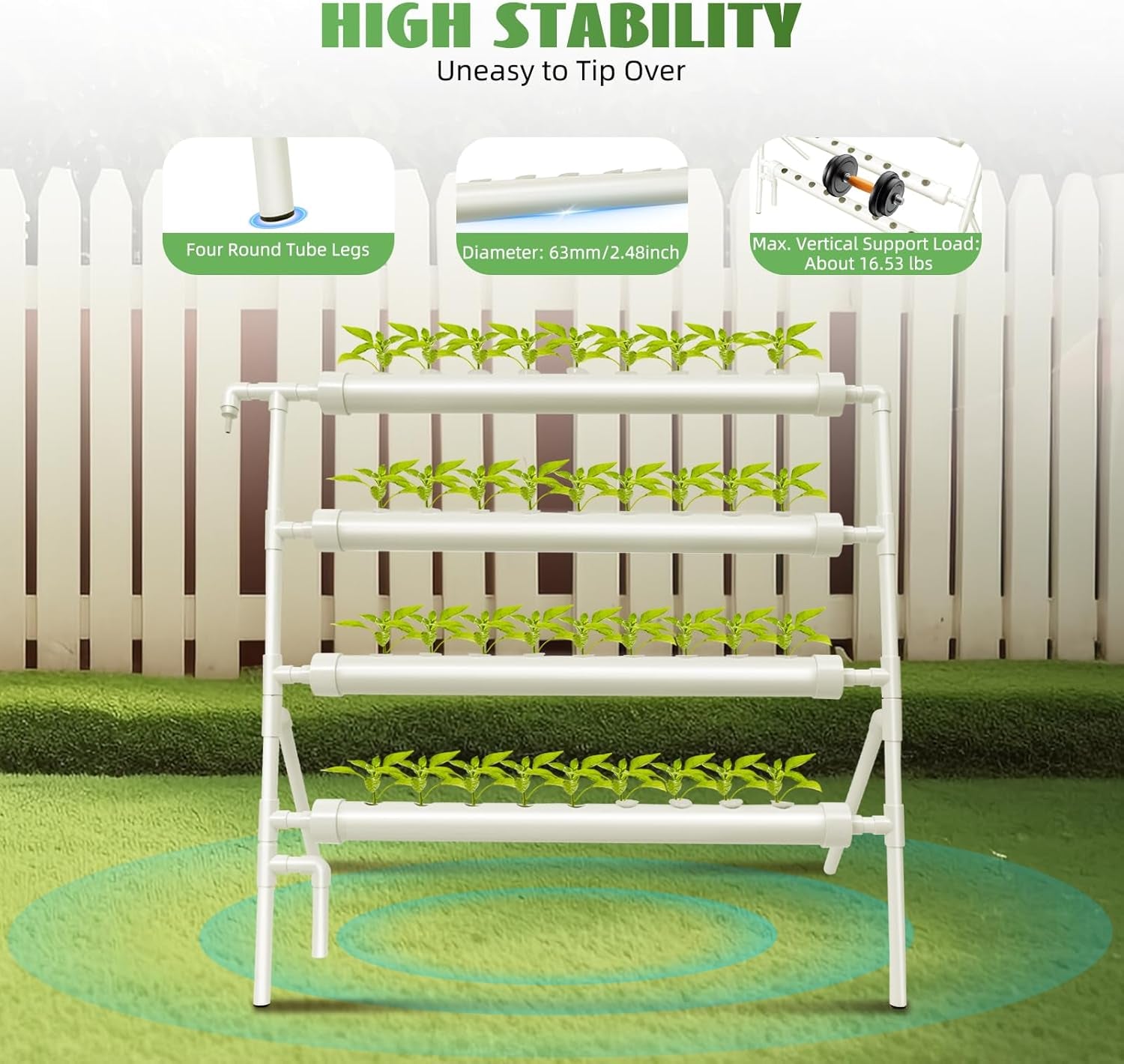 Hydroponisches System, Tower Hydroponic Grow Kit, 4-stufiger Pflanzgefäßständer mit 36 ​​Pflanzlöchern, erdlose Pflanzenanbausysteme für Garten, Büro und andere Innen- und Außenräume