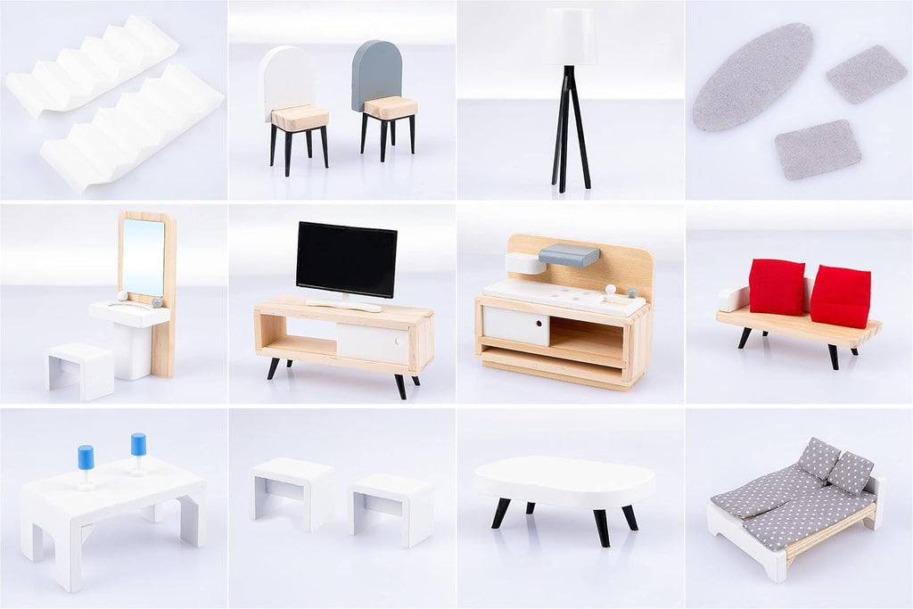 Green Series Casă mare din lemn pentru păpuși - Casă de păpuși, potrivită pentru păpuși mari, GS0024 Casute de papusi Naty Shop