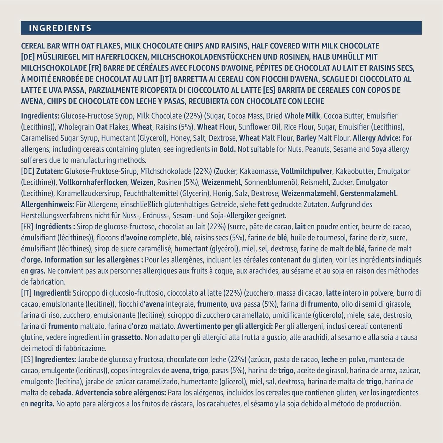 Müsliriegel mit Schokolade und Rosinen von Amazon, 192g