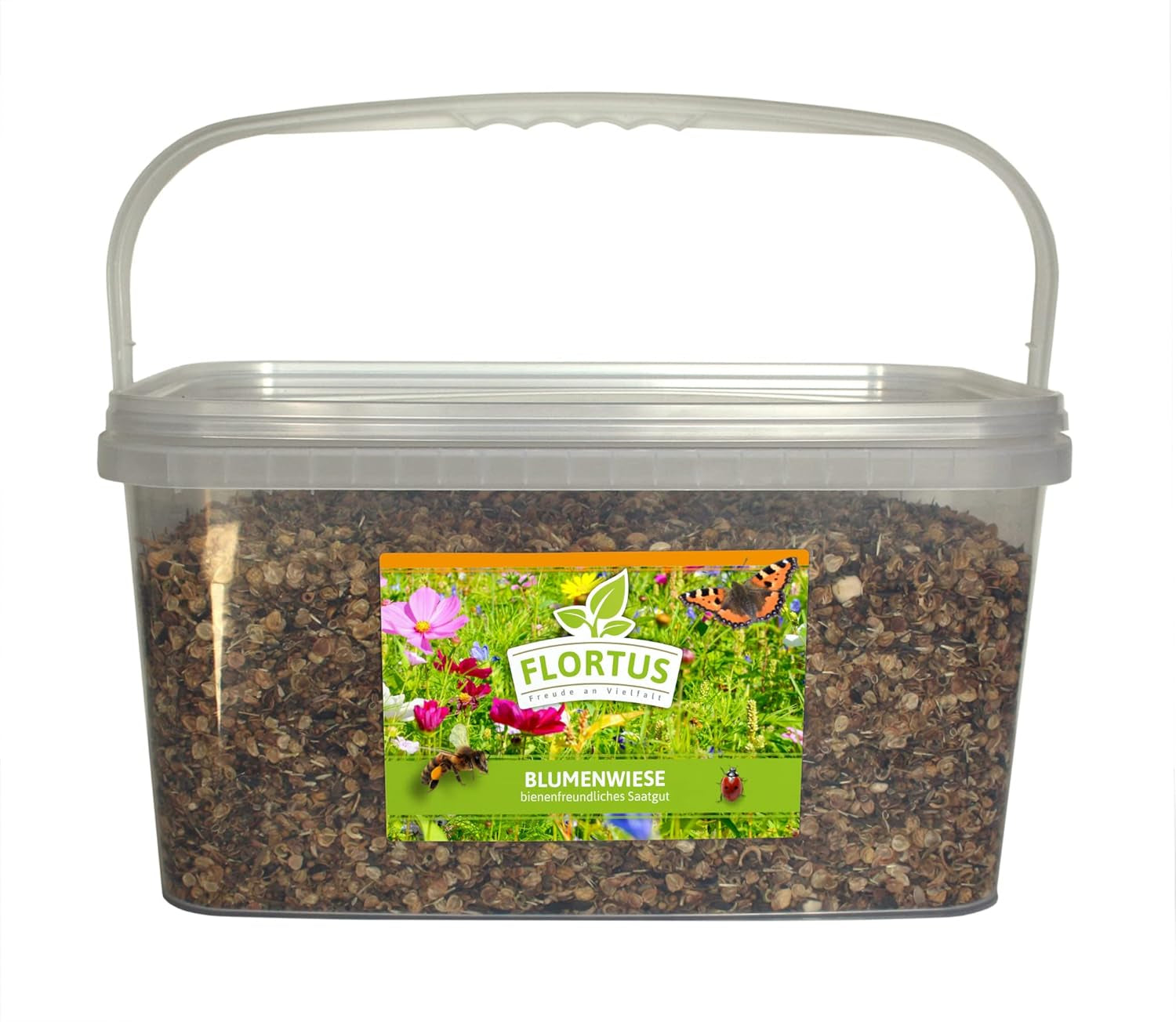 FLORTUS – Blumenwiese Saatgut Für Bienen, Hummeln & Schmetterlinge – 10 Liter Eimer Wildblumenwiese Samen Für 1.000-2.000 M² – Bunte Wildblumensamen Mischung Für Eine Insektenfreundliche Blumenwiese