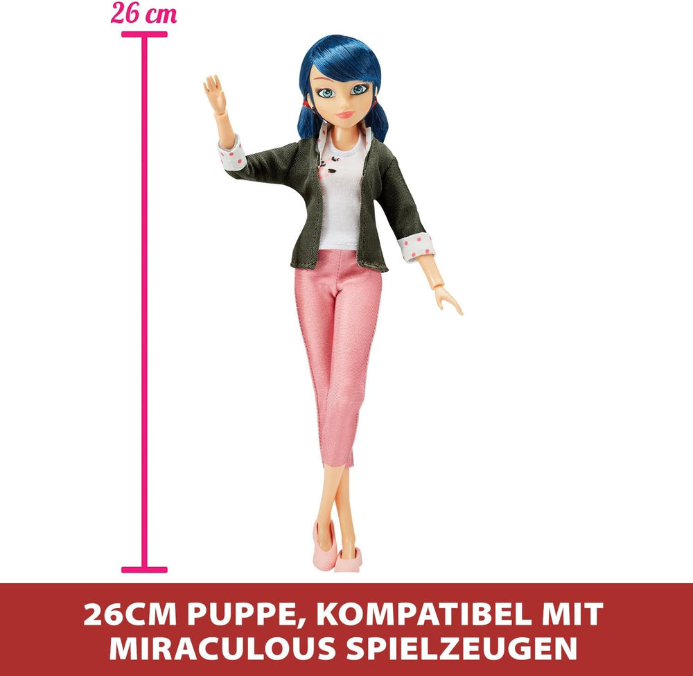 BANDAI – Miraculous Ladybug – Păpușă la modă Marinette și Ladybug – Păpușă articulată 26 cm cu 2 ținute – Păpușă articulată Miraculous Toy – Jucărie pentru copii de la 4 ani în sus – P50355