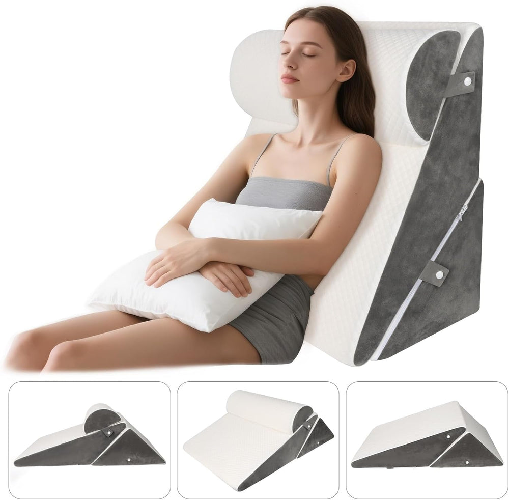 Pernă reglabilă cu pană pentru pat, pernă de citit pentru pat și canapea, pernă de reflux din spumă, pernă pentru spătar, pentru apnee în somn, citit, ridicare a somnului, pernă pentru picioare, dureri de spate, sforăit